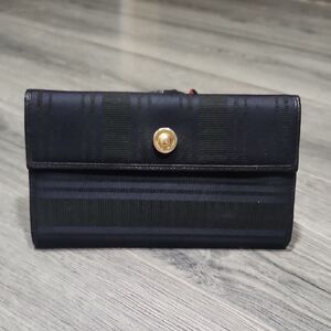 RARE Vintage Paloma Picasso Navy/Black Striped Checkbook Wallet